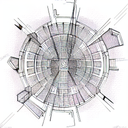 top-down view of futuristic mars city, vertical tattoo design idea