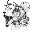 cybernetic lion eating a robot hare tattoo design idea
