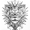 cybernetic lion eating a robot hare tattoo design idea