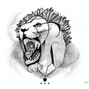 cybernetic lion eating a robot hare tattoo design idea