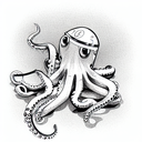 an optimistic robotic octopus meditating, sparkling eyes, peaceful tattoo design idea