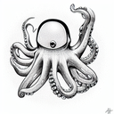 an optimistic robotic octopus meditating, sparkling eyes, peaceful tattoo design idea