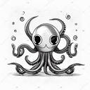 an optimistic robotic octopus meditating, sparkling eyes, peaceful tattoo design idea