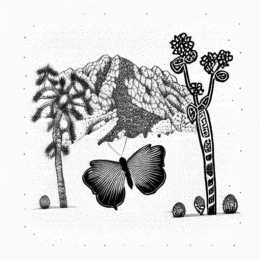 bear,butterfly, Joshua tree, flowers tattoo design idea