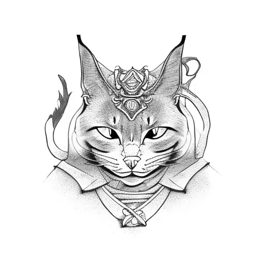 samurai cat tattoo design idea