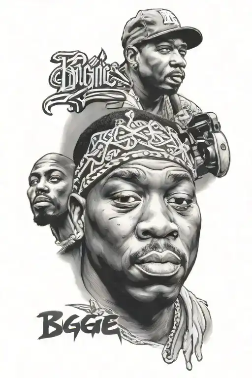 biggie smalls, 2pac, bone thugs n harmony, dr dre, dmx tattoo design idea