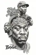 biggie smalls, 2pac, bone thugs n harmony, dr dre, dmx tattoo design idea