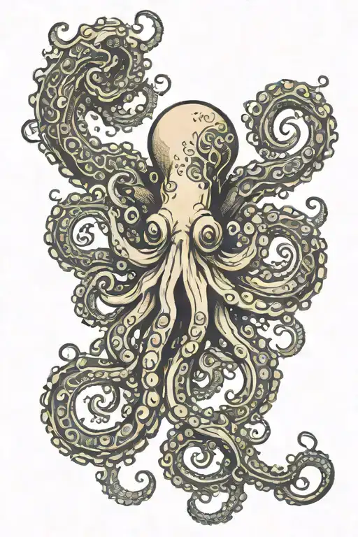 octopus with three small seahorses tattoo design idea