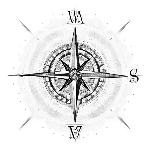 A dotwork tattoo of a compass rose combined with chemical symbols to represent the client's love for surveying and chemistry tattoo design idea