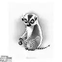 Ring-tailed lemur with a short tail holding a domino tattoo design idea