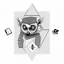 Ring-tailed lemur with a short tail holding a domino tattoo design idea