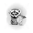 Ring-tailed lemur with a short tail holding a domino tattoo design idea