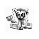 Ring-tailed lemur with a short tail holding a domino tattoo design idea