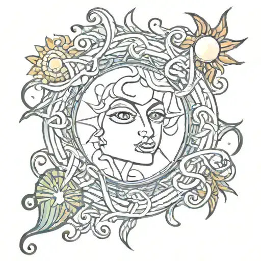 tangled sun, color no outline tattoo design idea