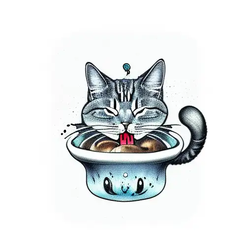 mushroom with sleeping cat  tattoo design idea