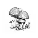 mushroom with a orange cat in front of it  tattoo design idea