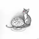 mushroom with a orange cat in front of it  tattoo design idea