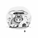 mushroom with a orange cat in front of it  tattoo design idea