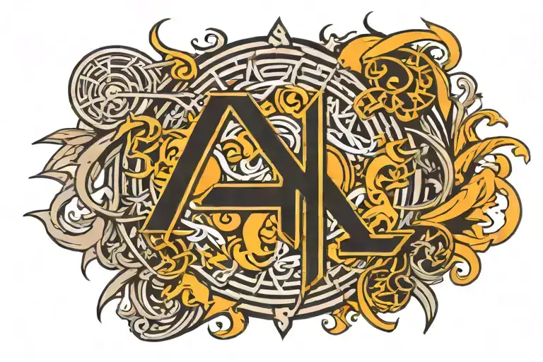 linkin park logo, family initials B, T, D, Kh tattoo design idea