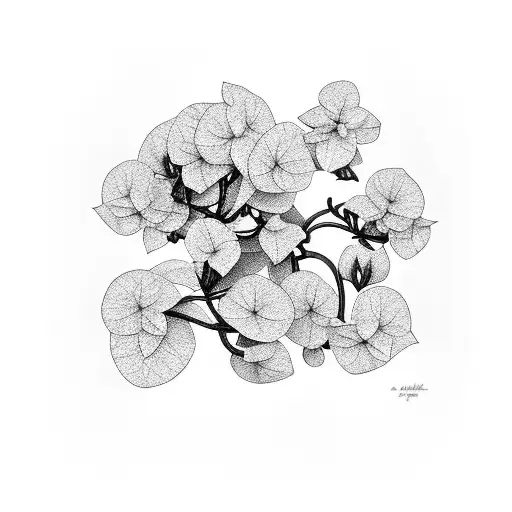 part of a bougainvillea, 2D, black and white, simple tattoo design idea
