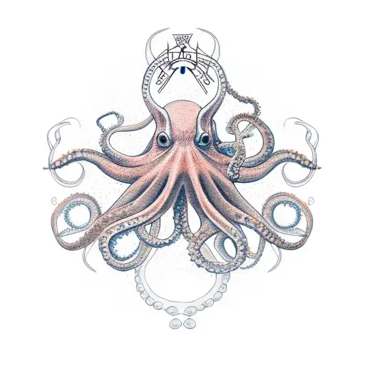 octopus in coral with compass tattoo design idea
