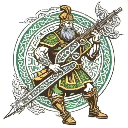 celtic warrior incorporating irish united nations soldier with styer rifle tattoo design idea
