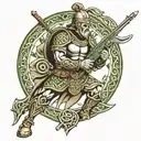 celtic warrior incorporating irish united nations soldier with styer rifle tattoo design idea