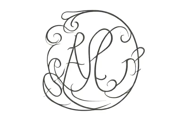 initials a n in long cursive tattoo design idea