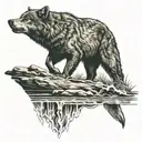 Wolf howling at moon background bear catching salmon in river foreground tattoo design idea