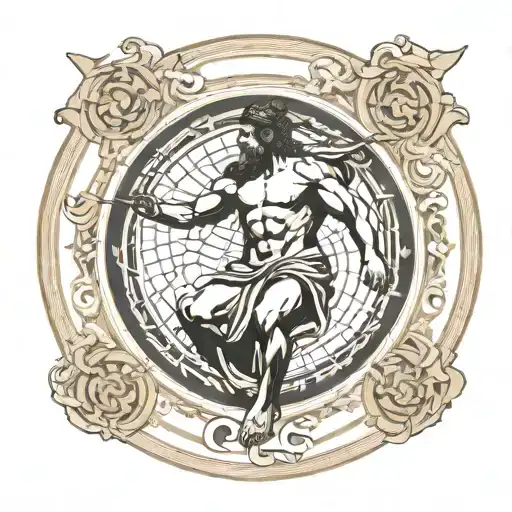 Greek god atlas circular pattern incorporating elements tattoo design idea