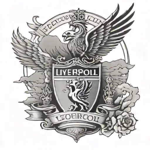 A Liverpool Football club emblem incorporated into a mountain landscape tattoo tattoo design idea