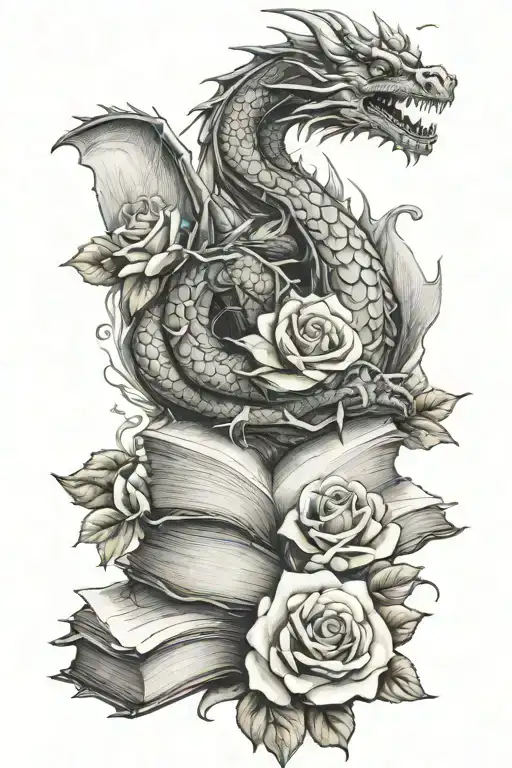 books roses dragon tattoo design idea