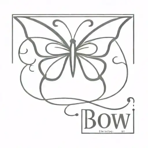 Logo with the word "BOW", a flying butterfly tattoo design idea