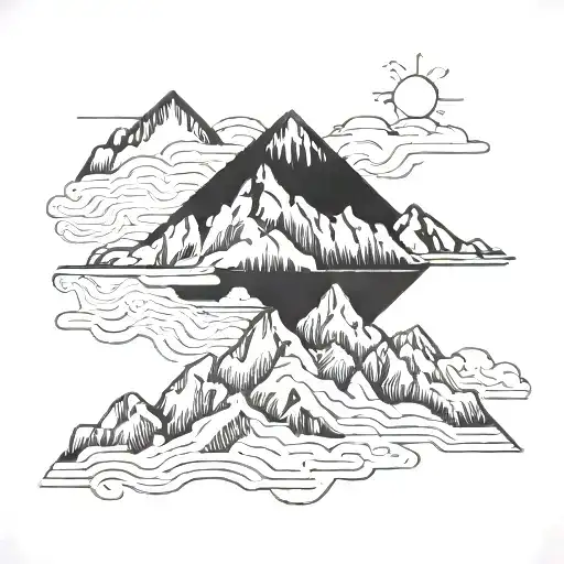 A minimalist blackwork tattoo of a mountain range with a hidden chemical formula integrated into the design tattoo design idea