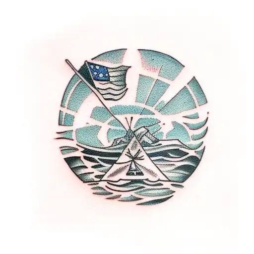 desolate island with a farm tattoo design idea