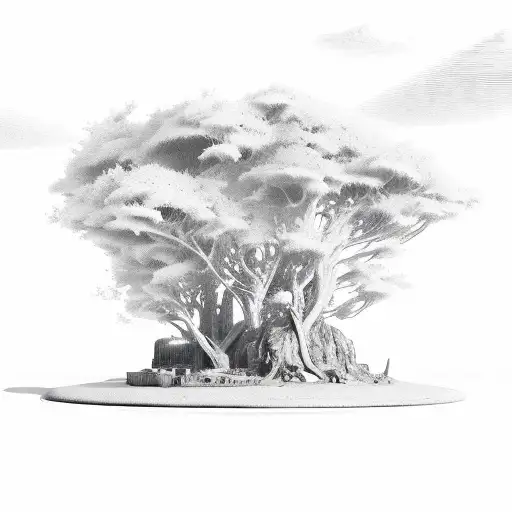 desolate island with a farm tattoo design idea