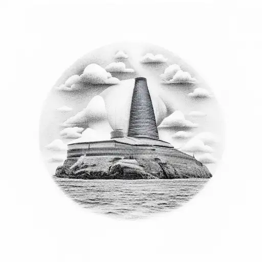 desolate island with a farm tattoo design idea