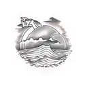 desolate island with a farm tattoo design idea