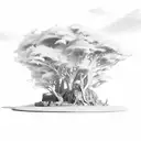 desolate island with a farm tattoo design idea
