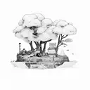 desolate island with a farm tattoo design idea
