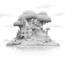 desolate island with a farm tattoo design idea