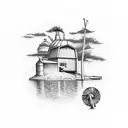 desolate island with a farm tattoo design idea