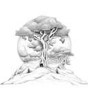 desolate island with a farm tattoo design idea