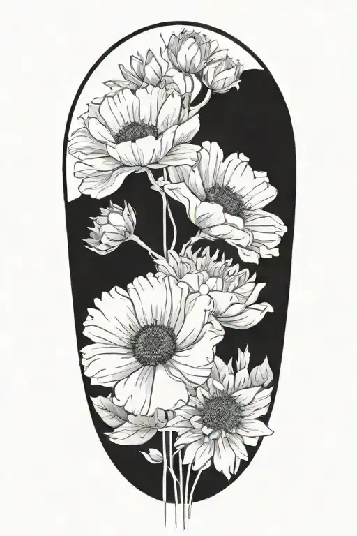 poppy and aster bouquet forearm half sleeve tattoo tattoo design idea