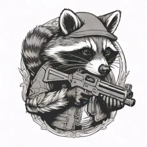 raccoon holding gun  tattoo design idea