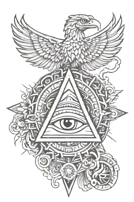 eye of providence and quetzalcoatl tattoo design idea