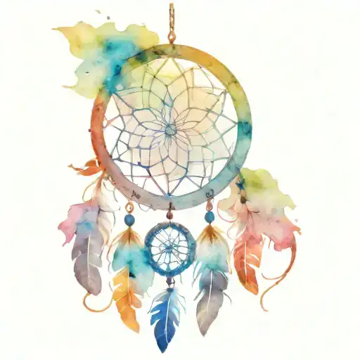 Dream catcher with a spiderweb in the middle and water drops caught in the web tattoo design idea