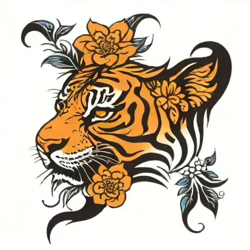 feminine tiger face henna designs and flowers  tattoo design idea