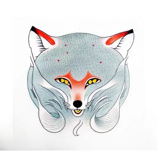 Kitsune fox with red moon tattoo design idea