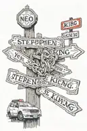street sign intertwined representing Stephen king tattoo design idea
